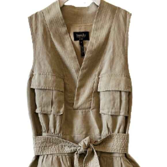 Laundry by Shelli Segal Linen Belted Utility Dress Size 8 Neutral Summer Classic - Picture 2 of 8